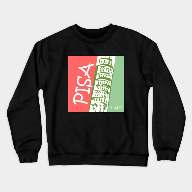 Pisa Italy Green and Coral Crewneck Sweatshirt by TNMGRAPHICS